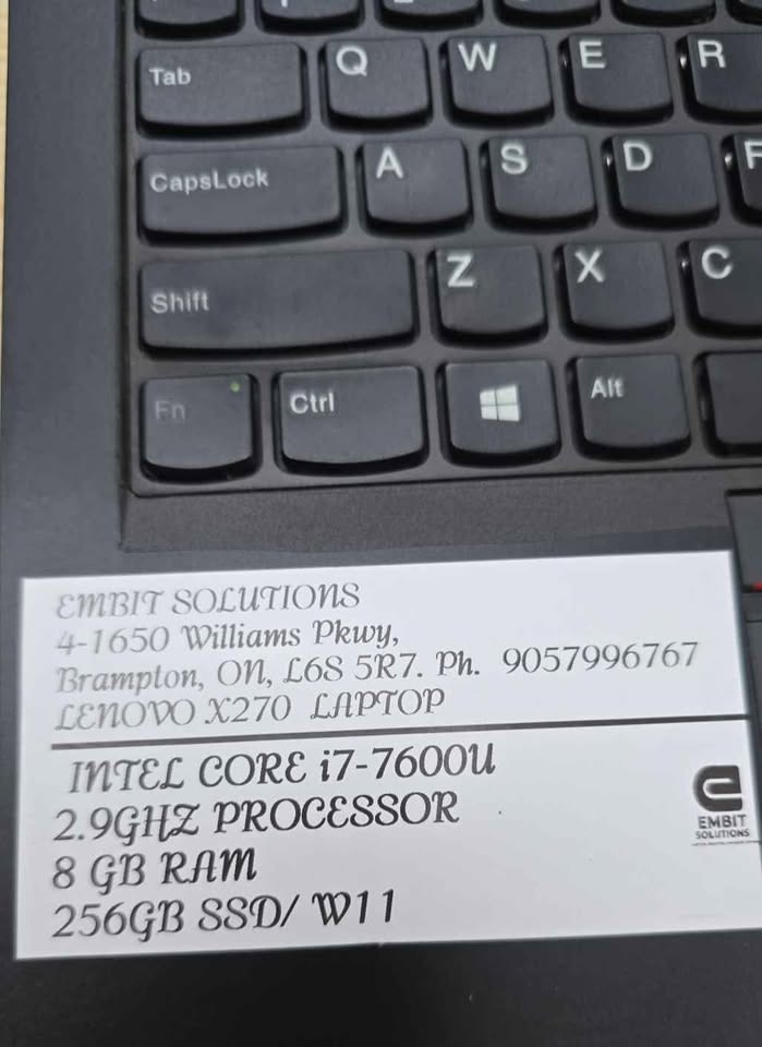 Laptop Lenovo x270 intel core i7 with 8GB RAM and 256GB SSD Hard drive--REFURBRISHED