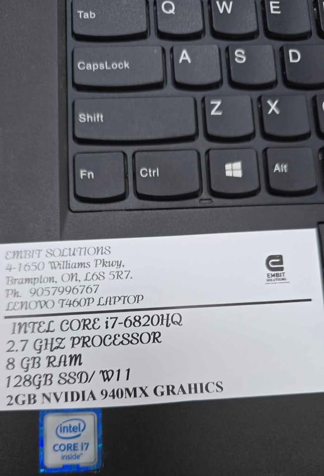 Laptop Lenovo T460P intel core i7 with 2gb dedicated graphics card and 8GB RAM and 256GB SSD-Refurbrished