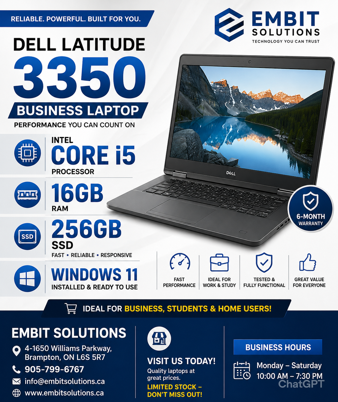 Dell 3350 Laptop Core i5 | 16GB RAM | 256GB SSD | Windows 11 | 6-Month Warranty- Refurbrished