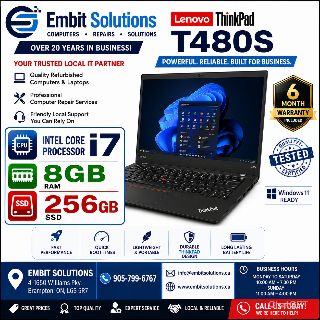 Lenovo ThinkPad T480S Intel Core i7 | 16GB RAM | 512GB SSD | Windows 11 | 6-Month Warranty--Refurbrished
